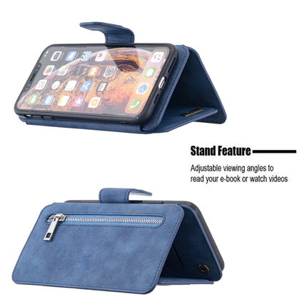Detachable Frosted Magnetic Horizontal Flip Leather Case with Card Slots & Holder & Zipper Wallet & Photo Frame For iPhone XS Max(Blue)-garmade.com