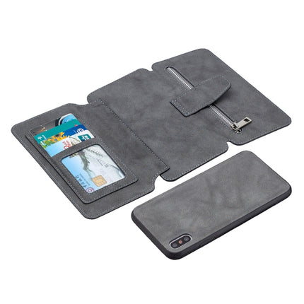 Detachable Frosted Magnetic Horizontal Flip Leather Case with Card Slots & Holder & Zipper Wallet & Photo Frame For iPhone XS Max(Grey)-garmade.com