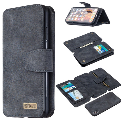 Detachable Frosted Magnetic Horizontal Flip Leather Case with Card Slots & Holder & Zipper Wallet & Photo Frame For iPhone XS Max(Black Blue)-garmade.com