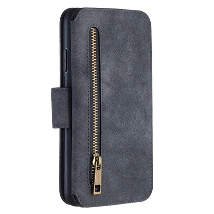 Detachable Frosted Magnetic Horizontal Flip Leather Case with Card Slots & Holder & Zipper Wallet & Photo Frame For iPhone XS Max(Black Blue)-garmade.com