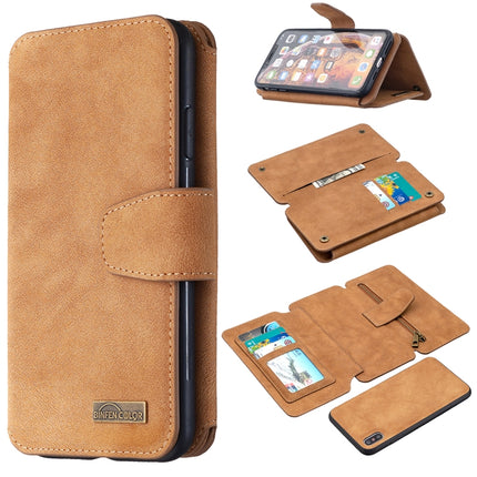 Detachable Frosted Magnetic Horizontal Flip Leather Case with Card Slots & Holder & Zipper Wallet & Photo Frame For iPhone XS Max(Brown)-garmade.com