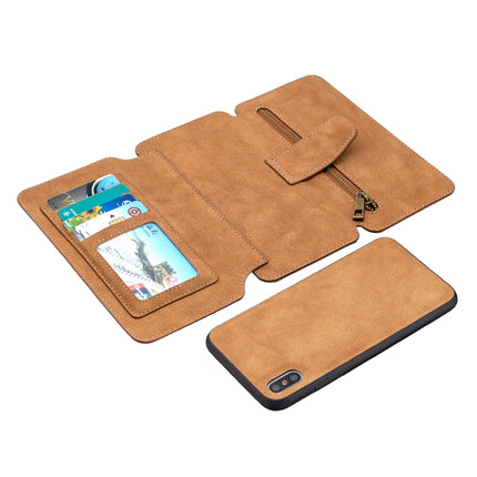 Detachable Frosted Magnetic Horizontal Flip Leather Case with Card Slots & Holder & Zipper Wallet & Photo Frame For iPhone XS Max(Brown)-garmade.com