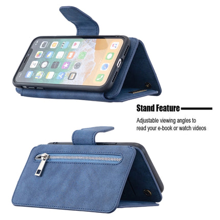 Detachable Frosted Magnetic Horizontal Flip Leather Case with Card Slots & Holder & Zipper Wallet & Photo Frame For iPhone XS / X(Blue)-garmade.com