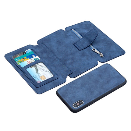 Detachable Frosted Magnetic Horizontal Flip Leather Case with Card Slots & Holder & Zipper Wallet & Photo Frame For iPhone XS / X(Blue)-garmade.com