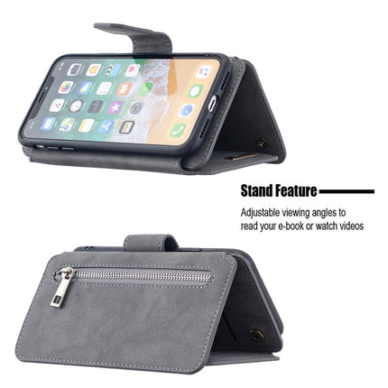 Detachable Frosted Magnetic Horizontal Flip Leather Case with Card Slots & Holder & Zipper Wallet & Photo Frame For iPhone XS / X(Grey)-garmade.com