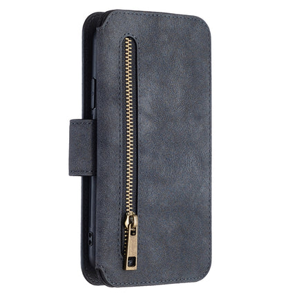 Detachable Frosted Magnetic Horizontal Flip Leather Case with Card Slots & Holder & Zipper Wallet & Photo Frame For iPhone XS / X(Black Blue)-garmade.com