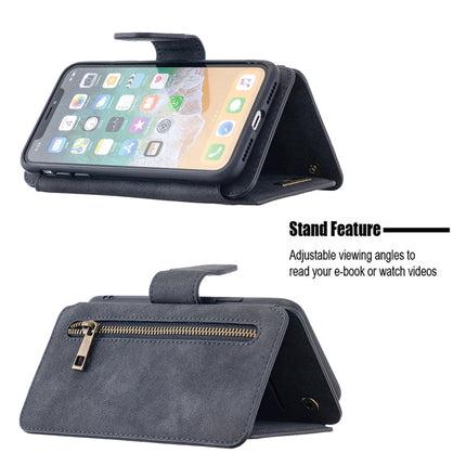Detachable Frosted Magnetic Horizontal Flip Leather Case with Card Slots & Holder & Zipper Wallet & Photo Frame For iPhone XS / X(Black Blue)-garmade.com
