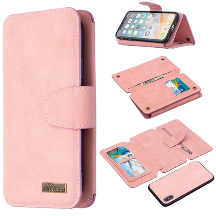 Detachable Frosted Magnetic Horizontal Flip Leather Case with Card Slots & Holder & Zipper Wallet & Photo Frame For iPhone XS / X(Pink)-garmade.com