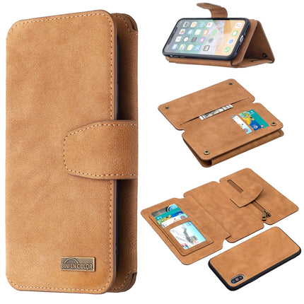 Detachable Frosted Magnetic Horizontal Flip Leather Case with Card Slots & Holder & Zipper Wallet & Photo Frame For iPhone XS / X(Brown)-garmade.com
