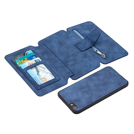 Detachable Frosted Magnetic Horizontal Flip Leather Case with Card Slots & Holder & Zipper Wallet & Photo Frame For iPhone 6 Plus(Blue)-garmade.com