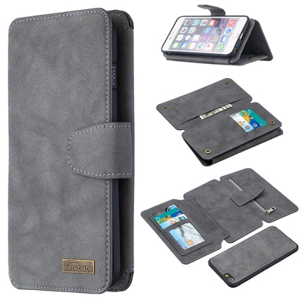 Detachable Frosted Magnetic Horizontal Flip Leather Case with Card Slots & Holder & Zipper Wallet & Photo Frame For iPhone 6 Plus(Grey)-garmade.com