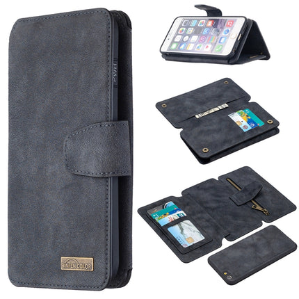 Detachable Frosted Magnetic Horizontal Flip Leather Case with Card Slots & Holder & Zipper Wallet & Photo Frame For iPhone 6 Plus(Black Blue)-garmade.com