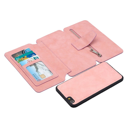 Detachable Frosted Magnetic Horizontal Flip Leather Case with Card Slots & Holder & Zipper Wallet & Photo Frame For iPhone 6 Plus(Pink)-garmade.com