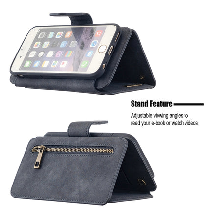 Detachable Frosted Magnetic Horizontal Flip Leather Case with Card Slots & Holder & Zipper Wallet & Photo Frame For iPhone 6(Black Blue)-garmade.com