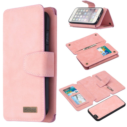 Detachable Frosted Magnetic Horizontal Flip Leather Case with Card Slots & Holder & Zipper Wallet & Photo Frame For iPhone 6(Pink)-garmade.com