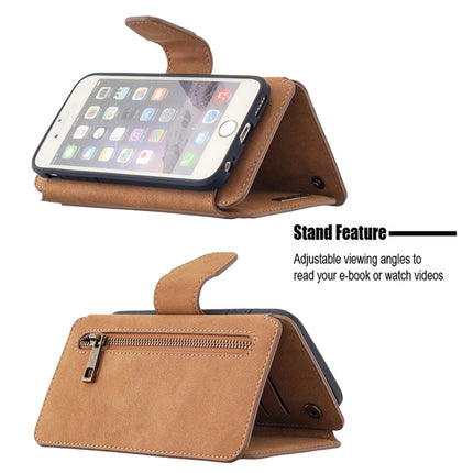 Detachable Frosted Magnetic Horizontal Flip Leather Case with Card Slots & Holder & Zipper Wallet & Photo Frame For iPhone 6(Brown)-garmade.com
