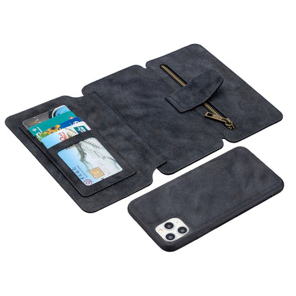 Detachable Frosted Magnetic Horizontal Flip Leather Case with Card Slots & Holder & Zipper Wallet & Photo Frame For iPhone 11 Pro Max(Black Blue)-garmade.com