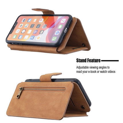 Detachable Frosted Magnetic Horizontal Flip Leather Case with Card Slots & Holder & Zipper Wallet & Photo Frame For iPhone 11 Pro Max(Brown)-garmade.com