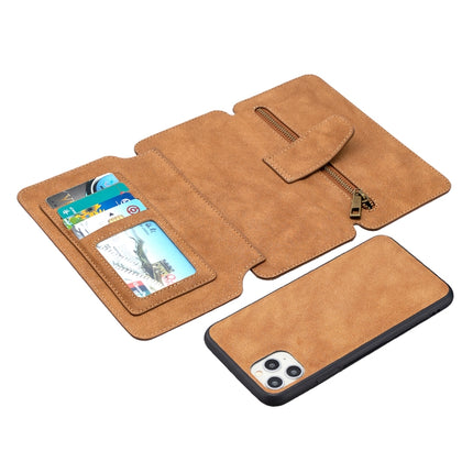 Detachable Frosted Magnetic Horizontal Flip Leather Case with Card Slots & Holder & Zipper Wallet & Photo Frame For iPhone 11 Pro Max(Brown)-garmade.com