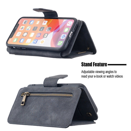 Detachable Frosted Magnetic Horizontal Flip Leather Case with Card Slots & Holder & Zipper Wallet & Photo Frame For iPhone 11 Pro(Black Blue)-garmade.com
