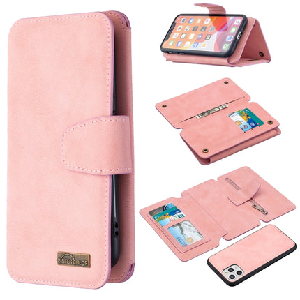 Detachable Frosted Magnetic Horizontal Flip Leather Case with Card Slots & Holder & Zipper Wallet & Photo Frame For iPhone 11 Pro(Pink)-garmade.com