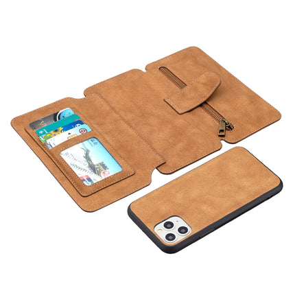 Detachable Frosted Magnetic Horizontal Flip Leather Case with Card Slots & Holder & Zipper Wallet & Photo Frame For iPhone 11 Pro(Brown)-garmade.com