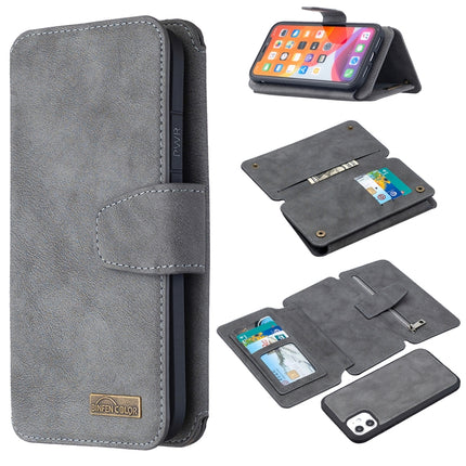 Detachable Frosted Magnetic Horizontal Flip Leather Case with Card Slots & Holder & Zipper Wallet & Photo Frame For iPhone 11(Grey)-garmade.com
