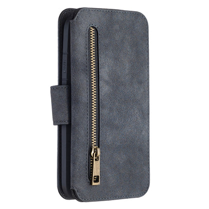 Detachable Frosted Magnetic Horizontal Flip Leather Case with Card Slots & Holder & Zipper Wallet & Photo Frame For iPhone 11(Black Blue)-garmade.com