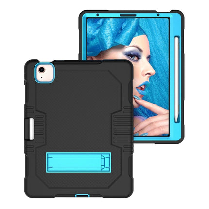 Contrast Color Robot Shockproof Silicon + PC Protective Case with Holder & Pen Slot For iPad Air 2022 / 2020 10.9(Black+Blue)(Black+Blue)-garmade.com
