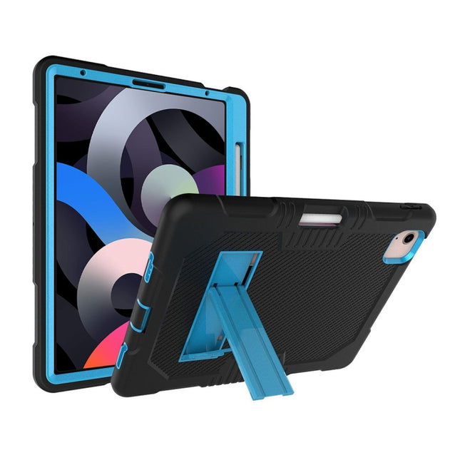 Contrast Color Robot Shockproof Silicon + PC Protective Case with Holder & Pen Slot For iPad Air 2022 / 2020 10.9(Black+Blue)(Black+Blue)-garmade.com