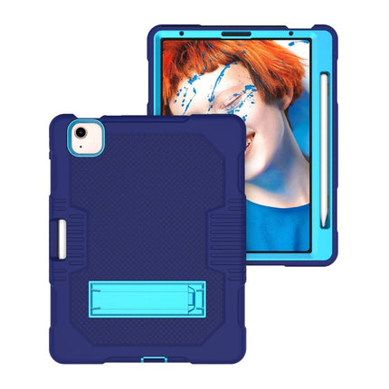 Contrast Color Robot Shockproof Silicon + PC Protective Case with Holder & Pen Slot For iPad Air 2022 / 2020 10.9(Navy Blue+Blue)(Navy Blue+Blue)-garmade.com