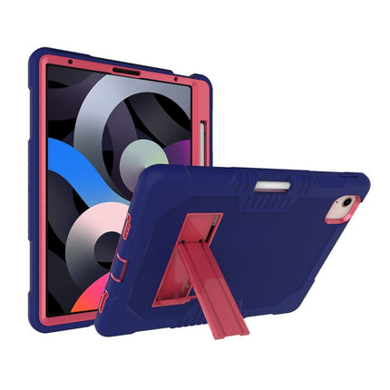 Contrast Color Robot Shockproof Silicon + PC Protective Case with Holder & Pen Slot For iPad Air 2022 / 2020 10.9(Navy Blue+Rose Red)(Navy Blue+Rose Red)-garmade.com