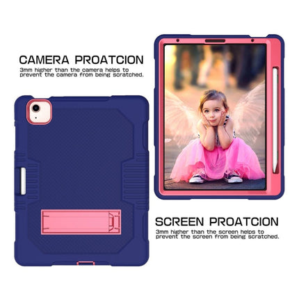 Contrast Color Robot Shockproof Silicon + PC Protective Case with Holder & Pen Slot For iPad Air 2022 / 2020 10.9(Navy Blue+Rose Red)(Navy Blue+Rose Red)-garmade.com