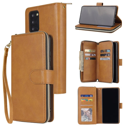For Samsung Galaxy Note20 Ultra Zipper Wallet Bag Horizontal Flip PU Leather Case with Holder & 9 Card Slots & Wallet & Lanyard & Photo Frame(Brown)-garmade.com