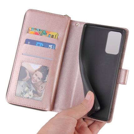 For Samsung Galaxy Note20 Ultra Zipper Wallet Bag Horizontal Flip PU Leather Case with Holder & 9 Card Slots & Wallet & Lanyard & Photo Frame(Rose Gold)-garmade.com