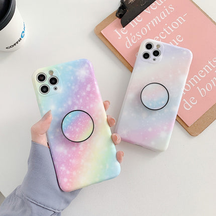 Shockproof Colorful Glitter Marble Protective Case with Airbag Holder For iPhone 12 Pro(Pink Blue)-garmade.com