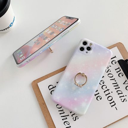 Shockproof Colorful Glitter Marble Protective Case with Ring Holder For iPhone 12 Pro(Blue Purple)-garmade.com