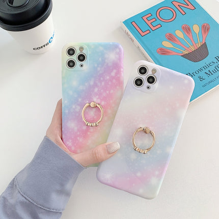 Shockproof Colorful Glitter Marble Protective Case with Ring Holder For iPhone 12 Pro(Pink Blue)-garmade.com