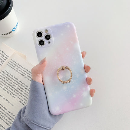 Shockproo Colorful Glitter Marble Protective Case with Ring Holder For iPhone 11(Pink Blue)-garmade.com