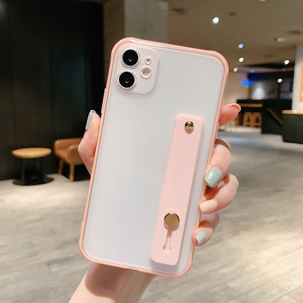 Shockproof Acrylic Protective Case with Wristband Holder For iPhone 12 Pro(Pink)-garmade.com