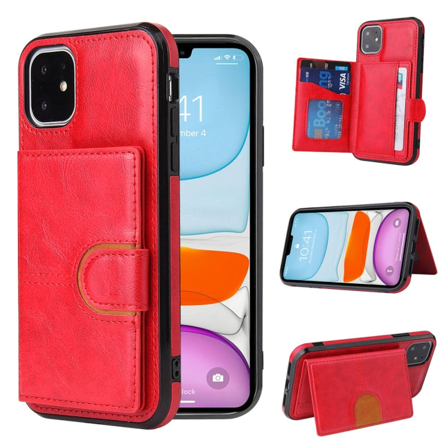 PU + TPU + PC Shockproof Back Cover Case with Card Slot & Holder For iPhone 11(Red)-garmade.com