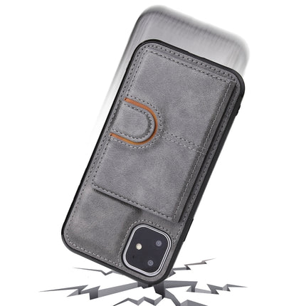 PU + TPU + PC Shockproof Back Cover Case with Card Slot & Holder For iPhone 11(Grey)-garmade.com