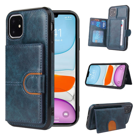 PU + TPU + PC Shockproof Back Cover Case with Card Slot & Holder For iPhone 11(Blue)-garmade.com