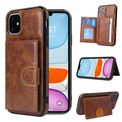 PU + TPU + PC Shockproof Back Cover Case with Card Slot & Holder For iPhone 11 Pro(Brown)-garmade.com