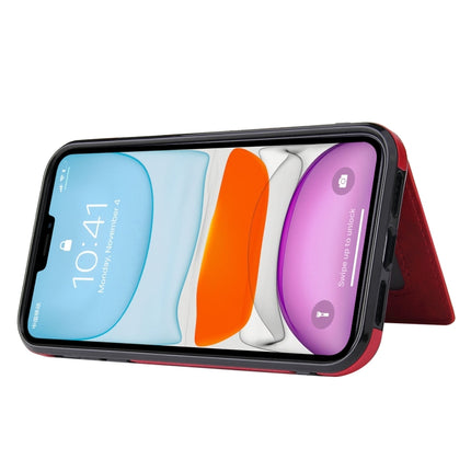 PU + TPU + PC Shockproof Back Cover Case with Card Slot & Holder For iPhone 12 / 12 Pro(Red)-garmade.com
