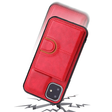 PU + TPU + PC Shockproof Back Cover Case with Card Slot & Holder For iPhone 12 / 12 Pro(Red)-garmade.com