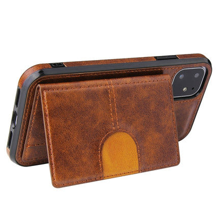 PU + TPU + PC Shockproof Back Cover Case with Card Slot & Holder For iPhone 12 / 12 Pro(Brown)-garmade.com