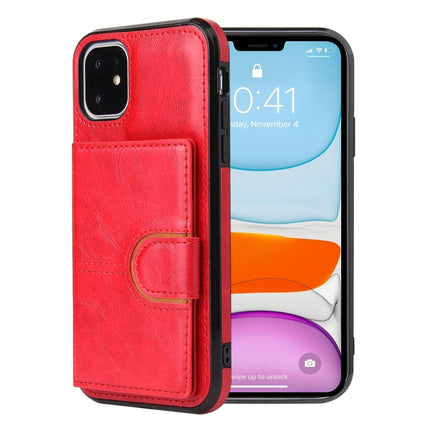 PU + TPU + PC Shockproof Back Cover Case with Card Slot & Holder For iPhone 12 Pro Max(Red)-garmade.com