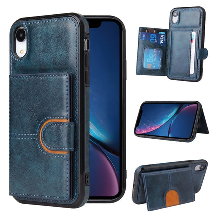 PU + TPU + PC Shockproof Back Cover Case with Card Slot & Holder For iPhone XS / X(Blue)-garmade.com