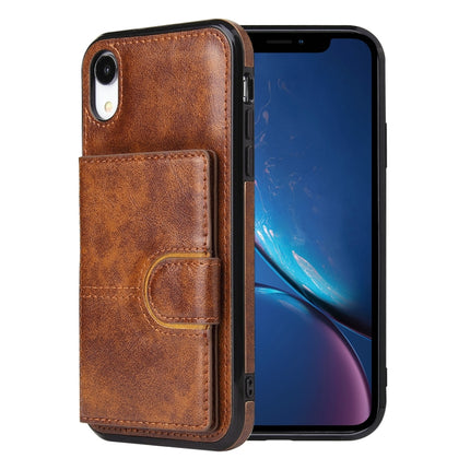 PU + TPU + PC Shockproof Back Cover Case with Card Slot & Holder For iPhone XS / X(Brown)-garmade.com